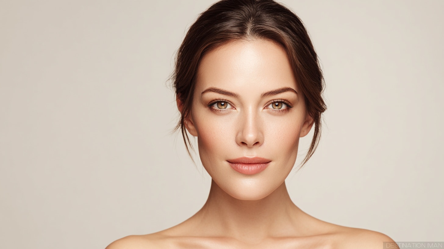 Idealized beauty portrait representing social media expectations with perfectly balanced lighting, smooth skin, and controlled expression