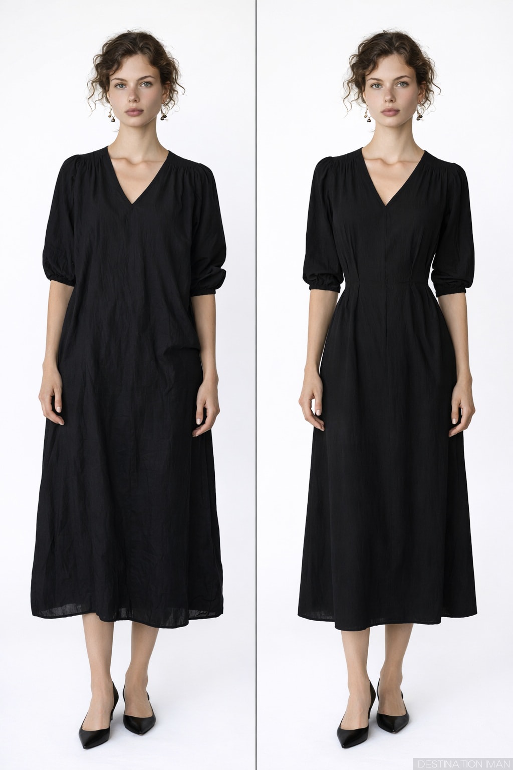 Before and after comparison showing the impact of professional tailoring on outfit elegance