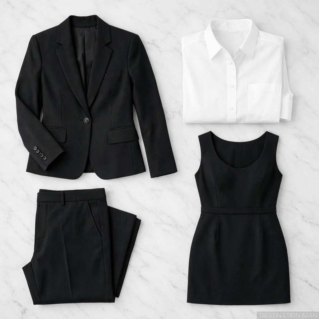 Classic elegant wardrobe essentials with timeless silhouettes