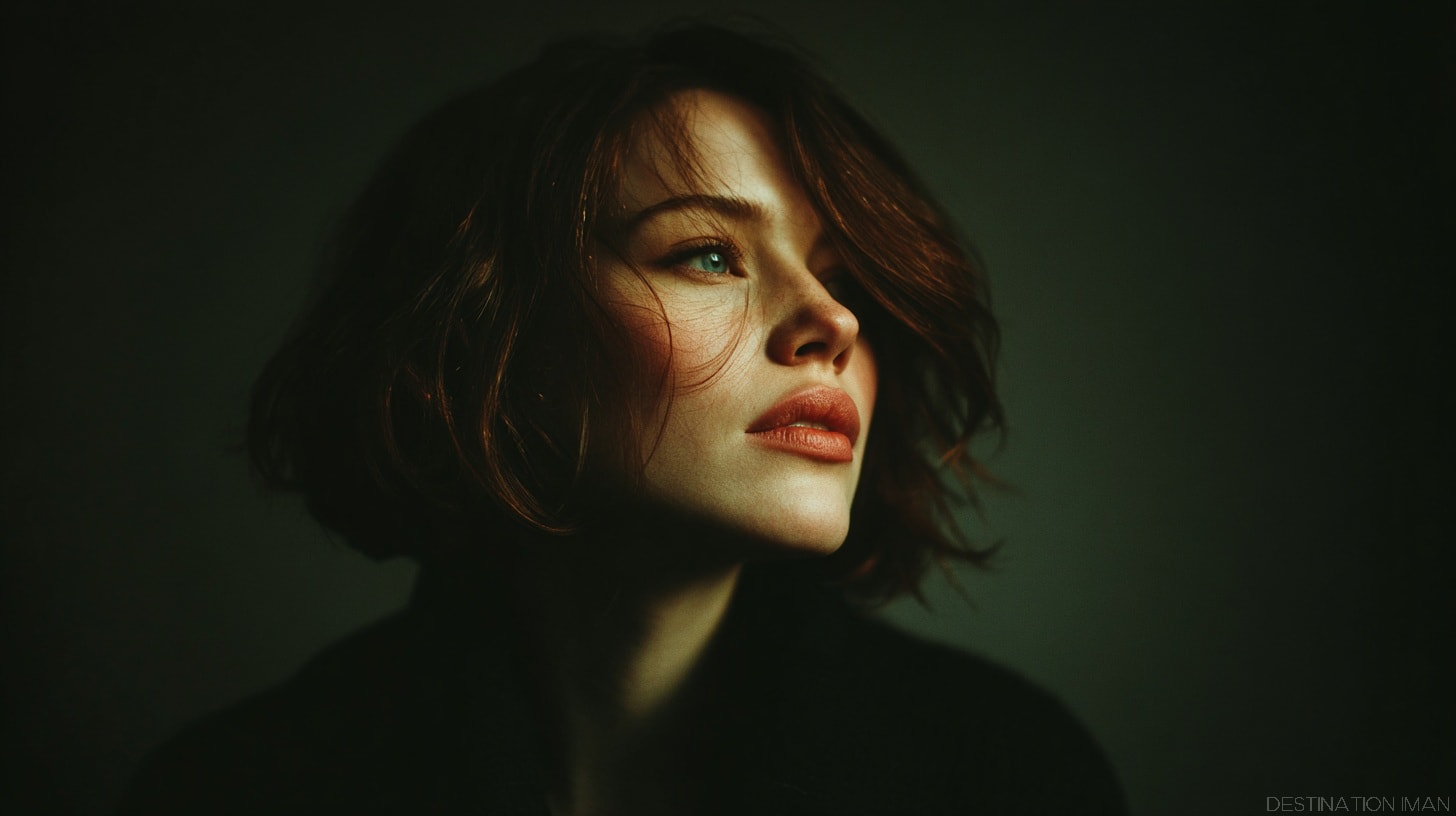 Editorial portrait expressing allure and tension between timeless beauty and modern trends