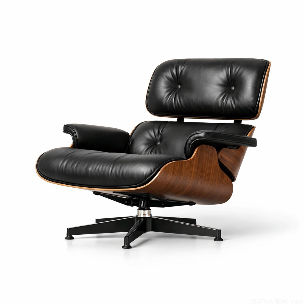 Eames lounge chair - iconic mid-century modern design object representing timeless simplicity and functional luxury through premium materials and restrained form