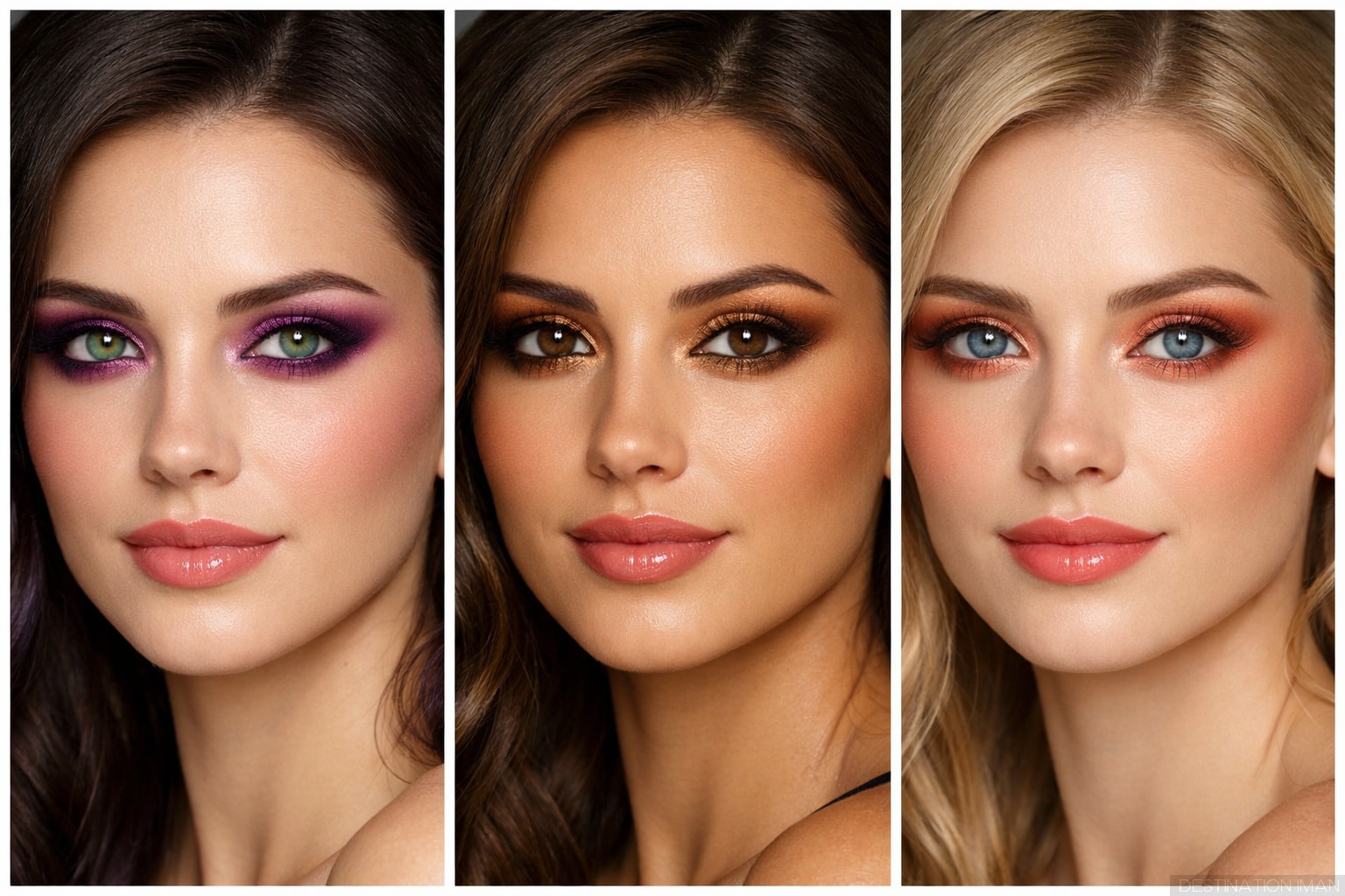 Comparison showing how complementary eyeshadow colors enhance different eye colors