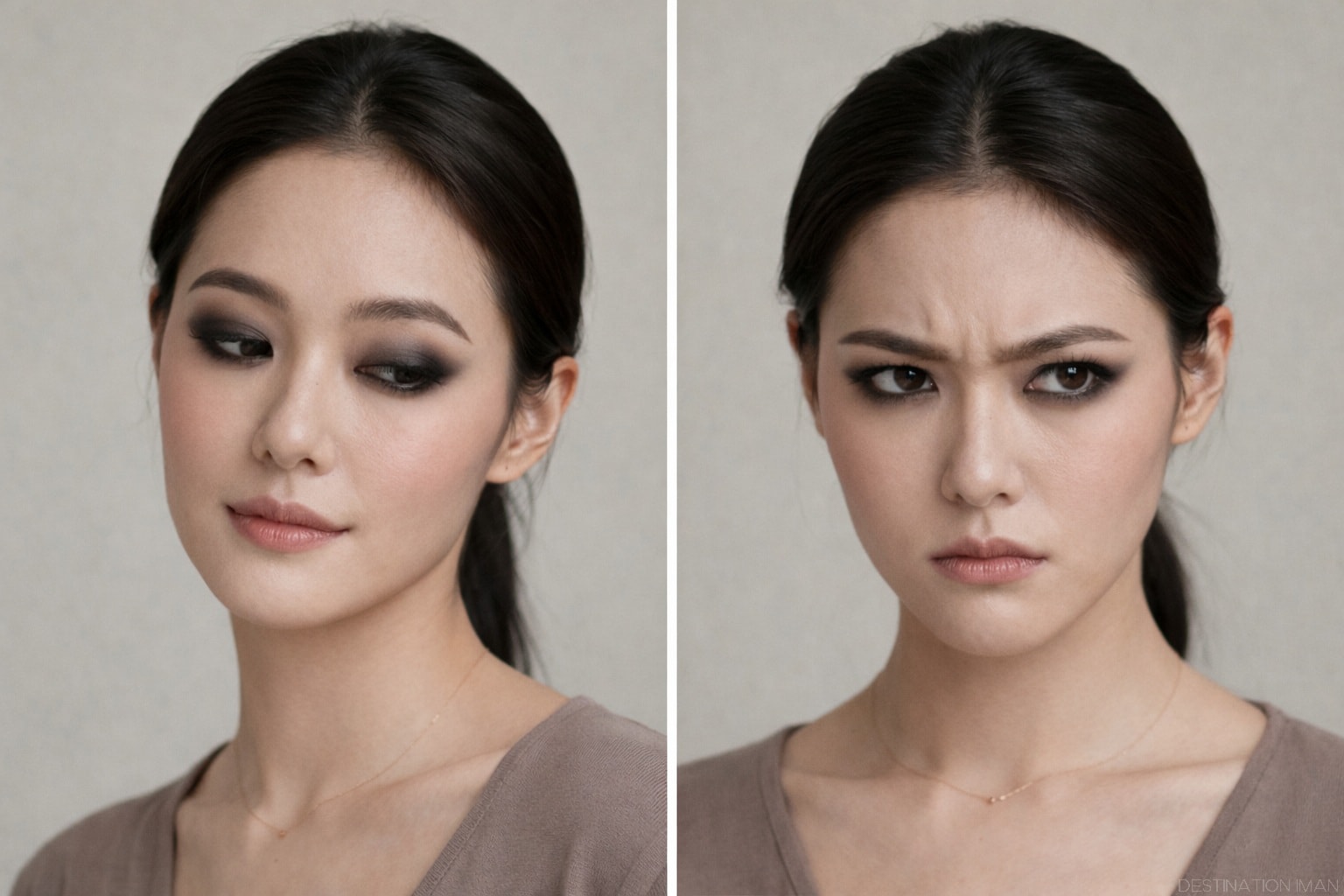 Relaxed facial expression compared to facial tension in portrait photography