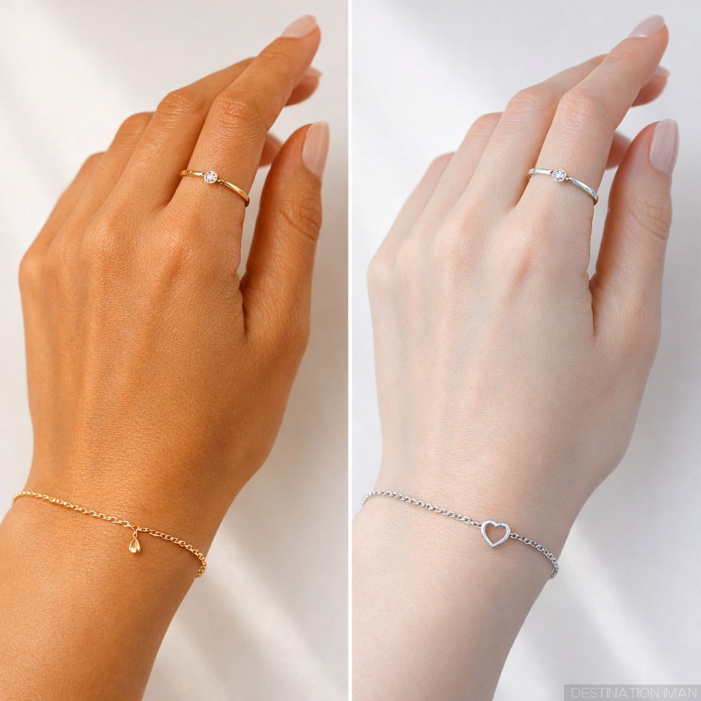 Gold and silver jewelry comparison on different skin undertones