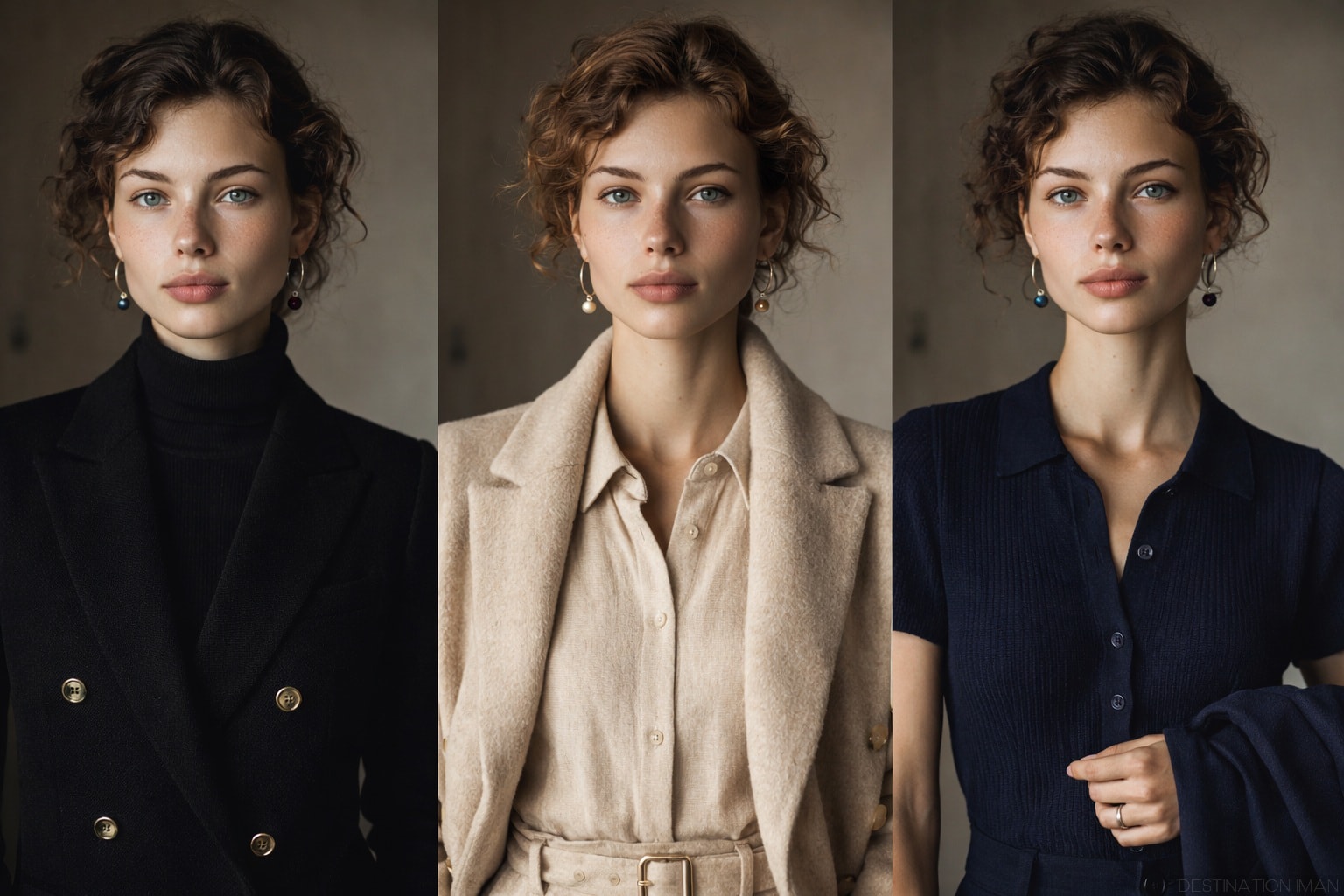 Examples of monochrome outfits in different colors showing texture variety