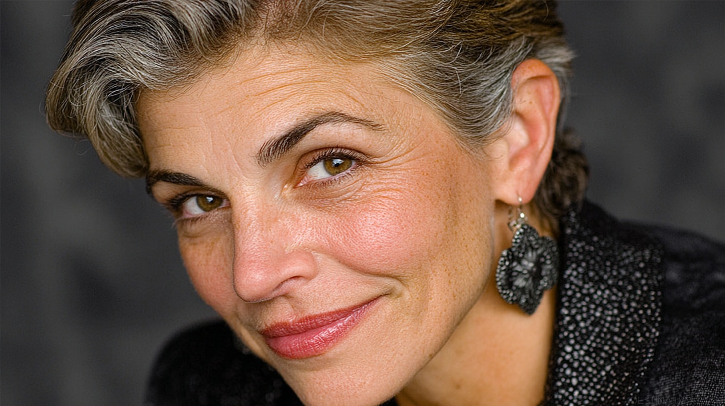 Close-up portrait showing natural aging skin texture with soft light and realistic detail