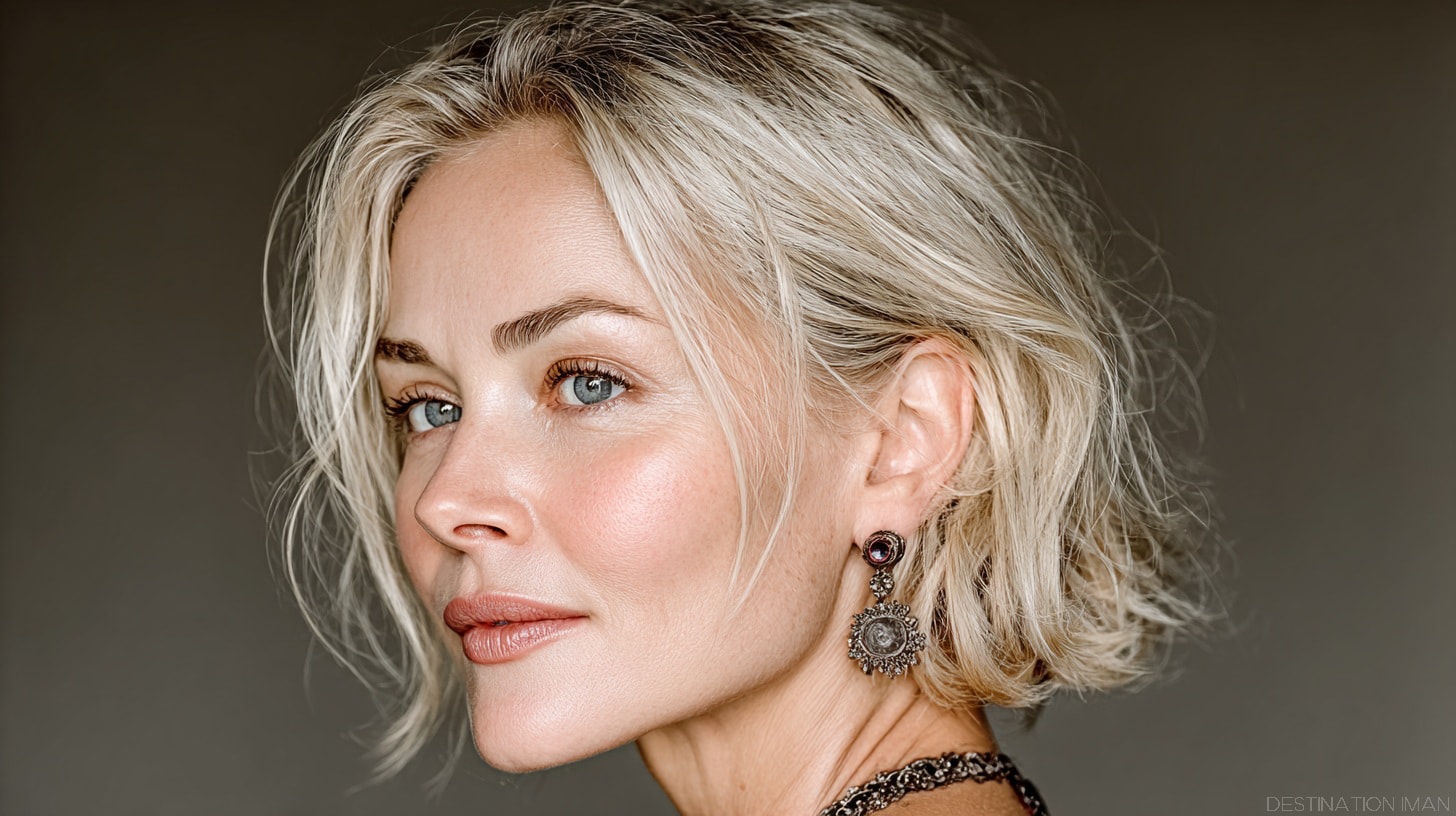 Timeless editorial portrait showing natural beauty, soft light, calm expression, and subtle skin texture