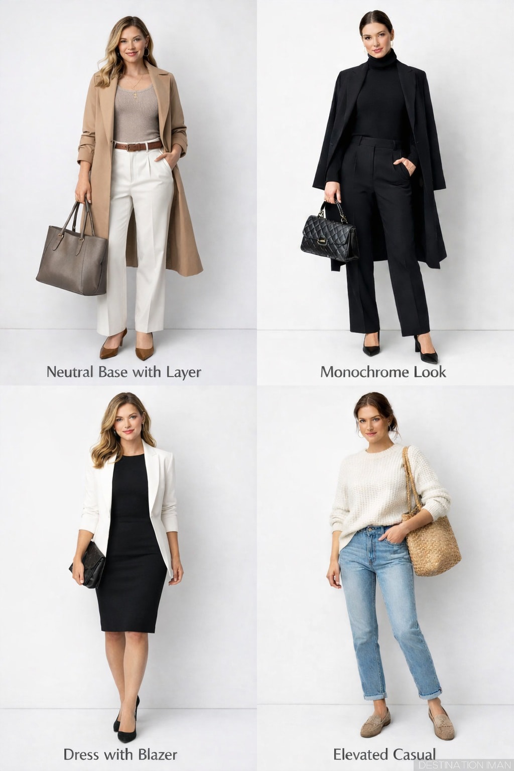 Examples of classic elegant outfit formulas that always work