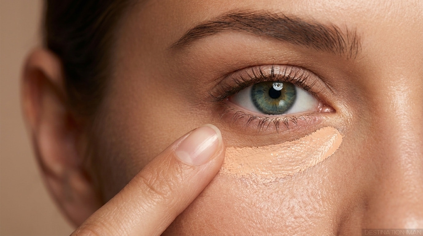 Peach color corrector being applied under eyes to neutralize dark circles