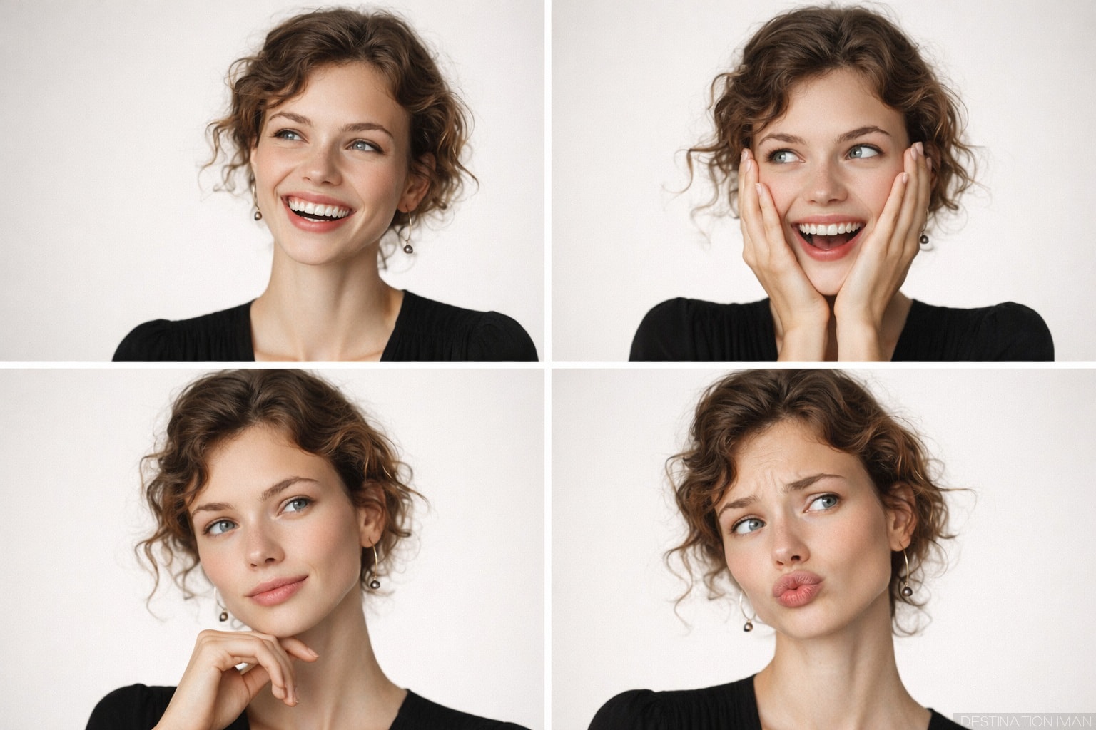 Series of portraits showing natural facial expressions and relaxed behavior in front of the camera, illustrating why some people look more photogenic