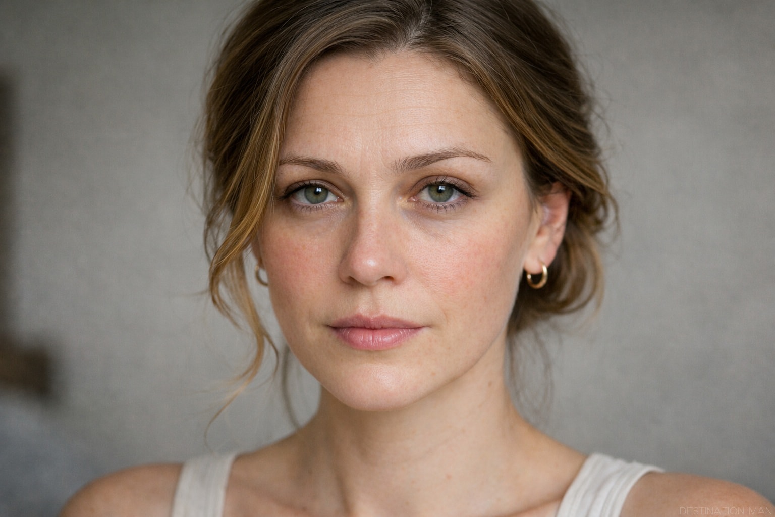 Close-up portrait showing natural uneven skin tone with visible redness and color variations that cameras reveal